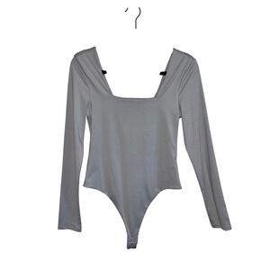 Crave Fame Arctic Ice Light Blue Square Neck Long Sleeve Bodysuit Medium NEW